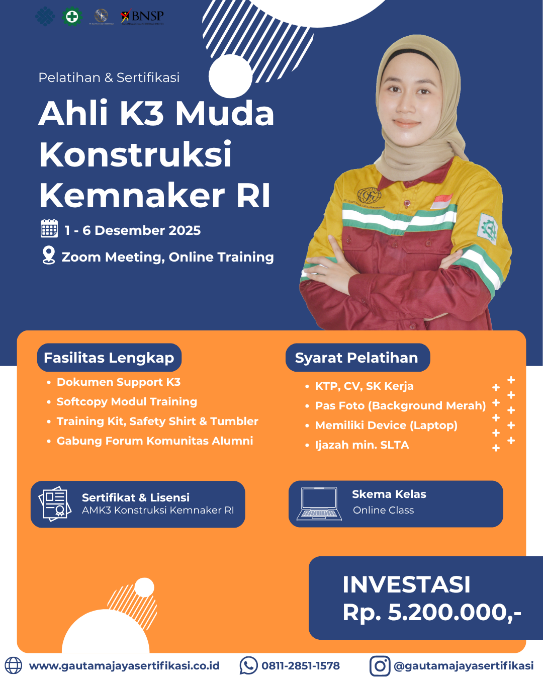 Pelatihan & Sertifikasi Ahli K3 Muda Konstruksi Kemnaker RI