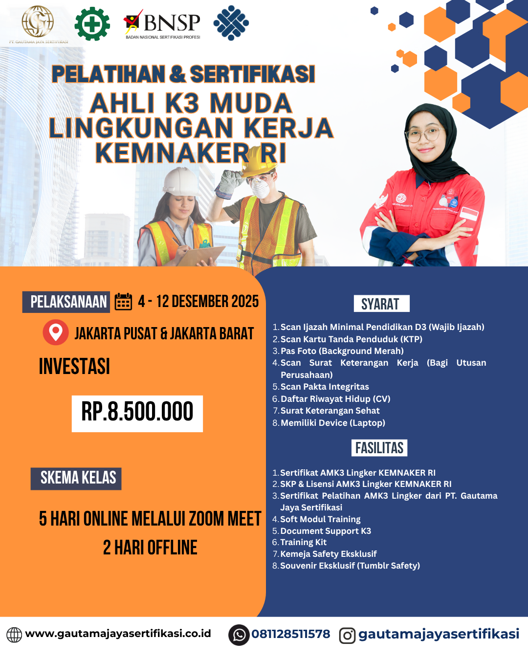 Pelatihan & Sertifikasi Ahli K3 Muda Lingkungan Kerja KEMNAKER RI