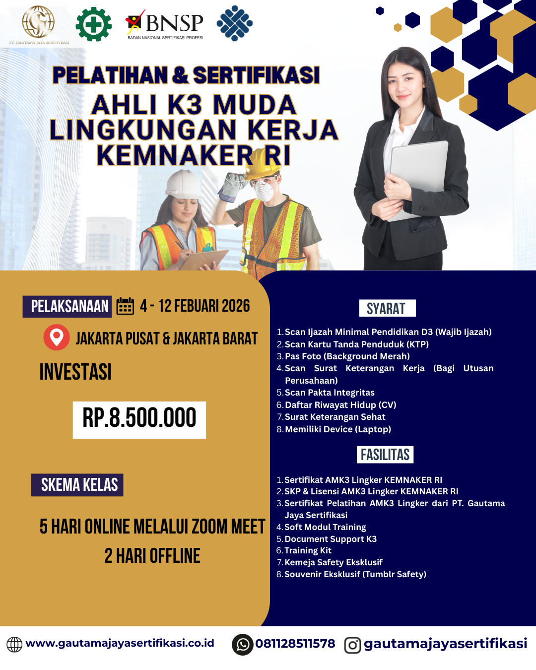 Pelatihan & Sertifikasi Ahli K3 Muda Lingkungan Kerja KEMNAKER RI