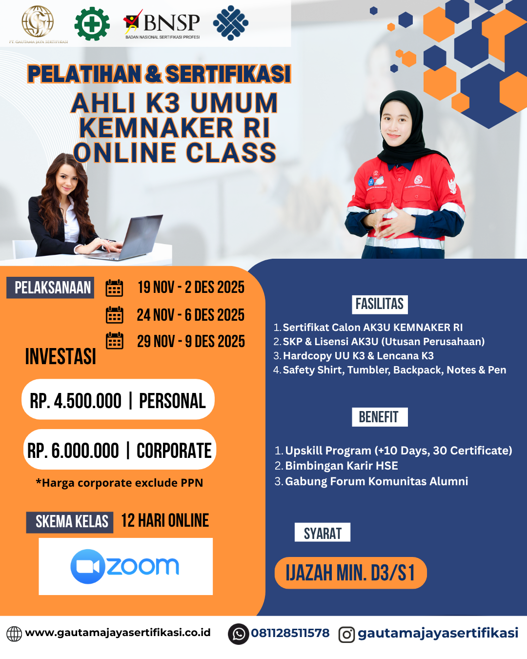 Pelatihan & Sertifikasi Ahli K3 Umum KEMNAKER RI Online Class
