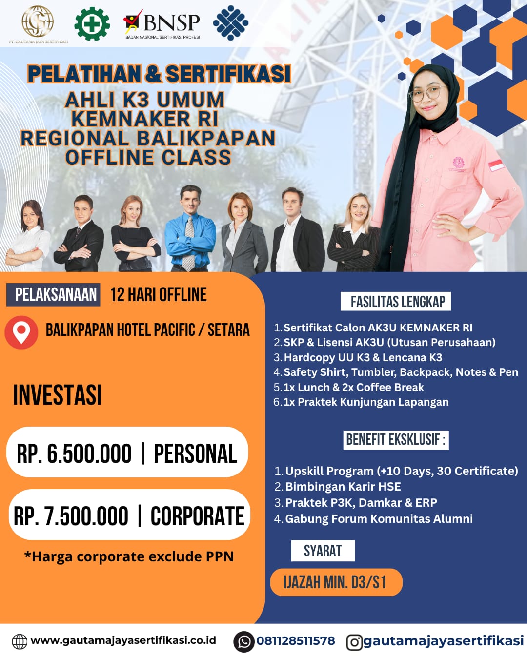 Pelatihan & Sertifikasi Ahli K3 Umum KEMNAKER RI Regional Balikpapan (Offline Class)
