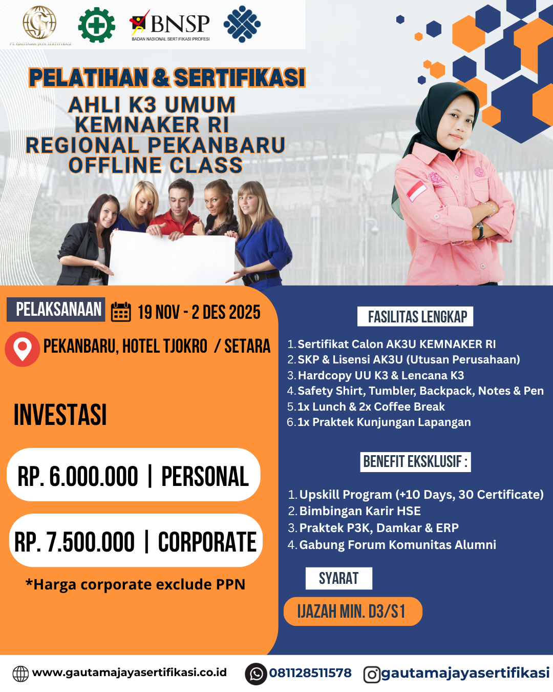 Pelatihan & Sertifikasi Ahli K3 Umum KEMNAKER RI Regional Pekanbaru