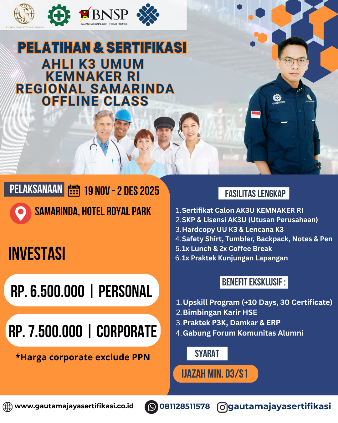 Pelatihan & Sertifikasi Ahli K3 Umum KEMNAKER RI Regional Samarinda