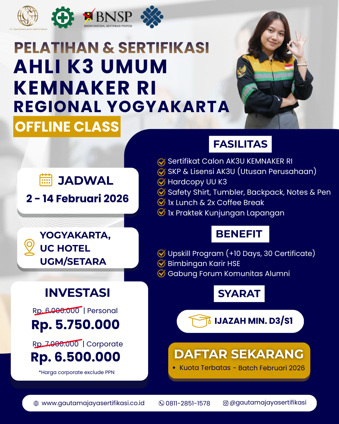 Pelatihan & Sertifikasi Ahli K3 Umum KEMNAKER RI Regional Yogyakarta