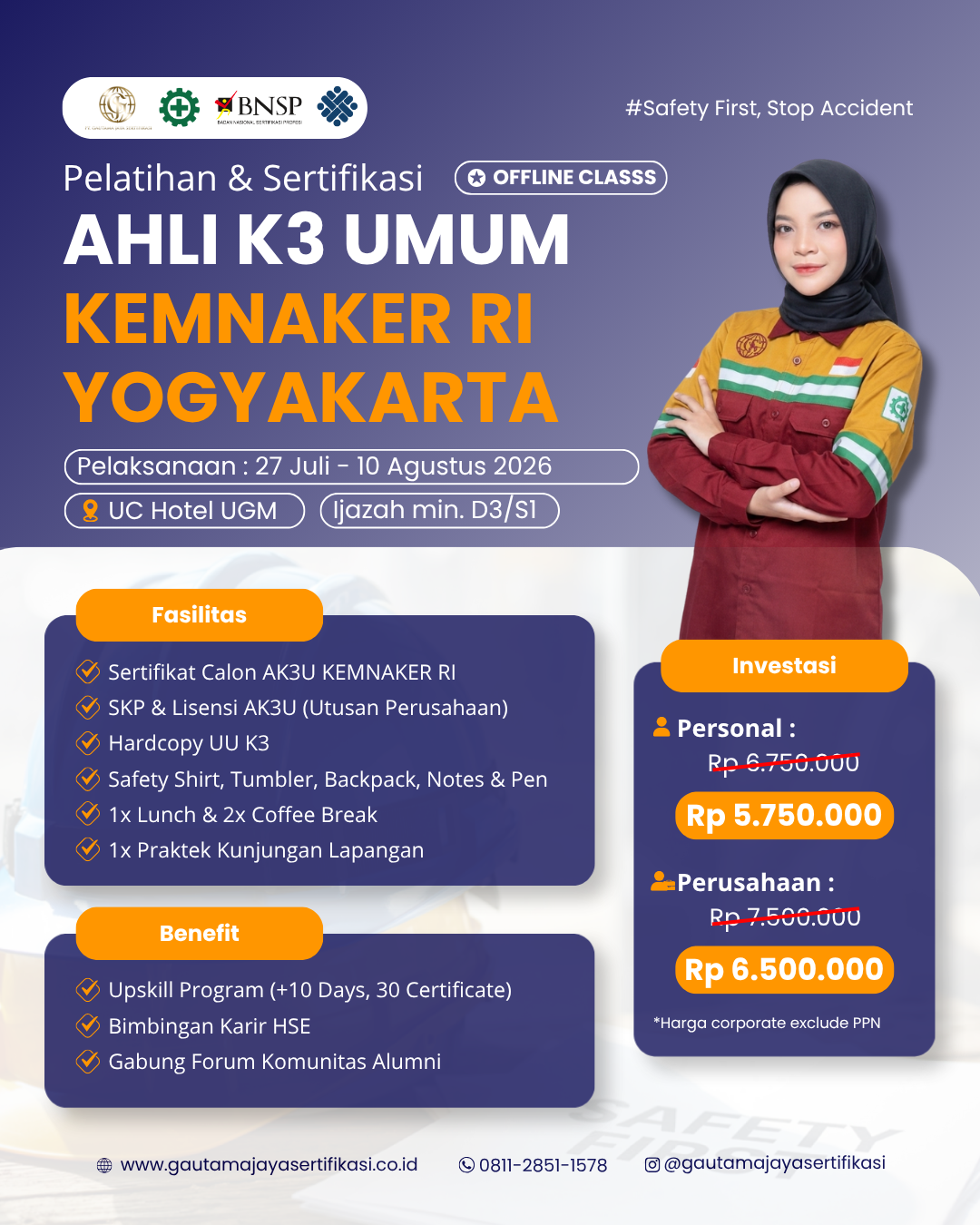 Pelatihan & Sertifikasi Ahli K3 Umum KEMNAKER RI Regional Yogyakarta
