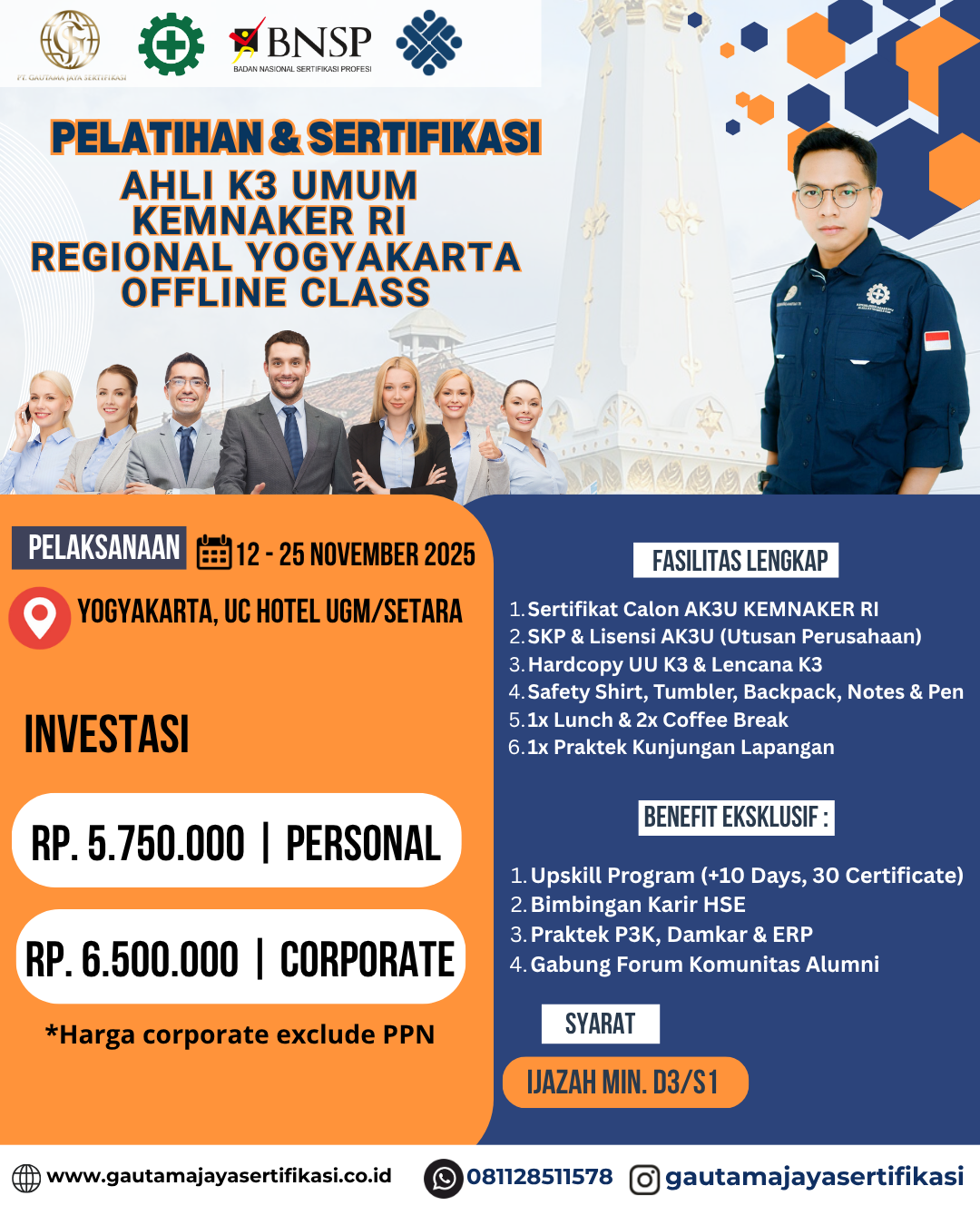 Pelatihan & Sertifikasi Ahli K3 Umum KEMNAKER RI Regional Yogyakarta