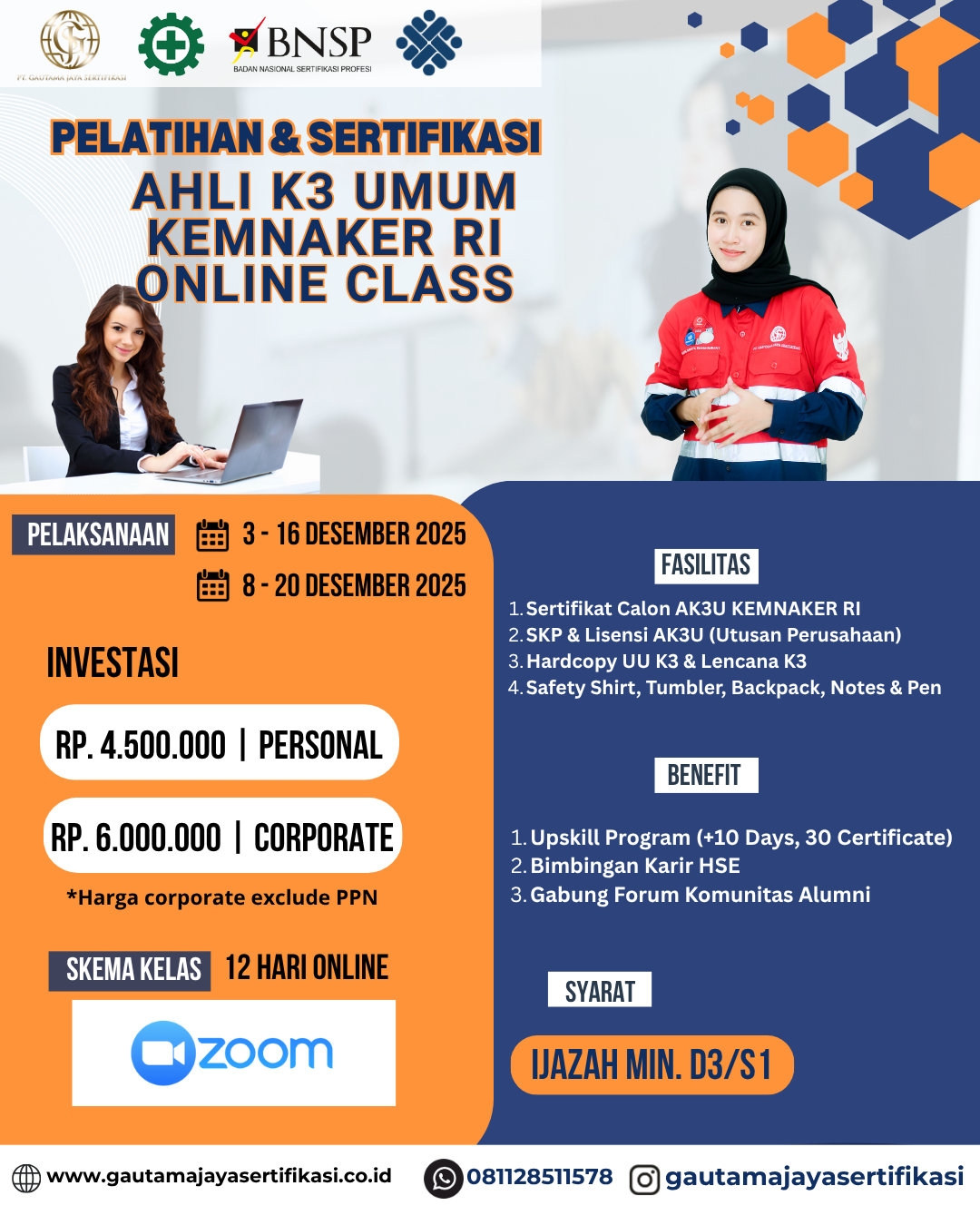 Pelatihan & Sertifikasi Ahli K3 Umum KEMNAKER RI – Online Class