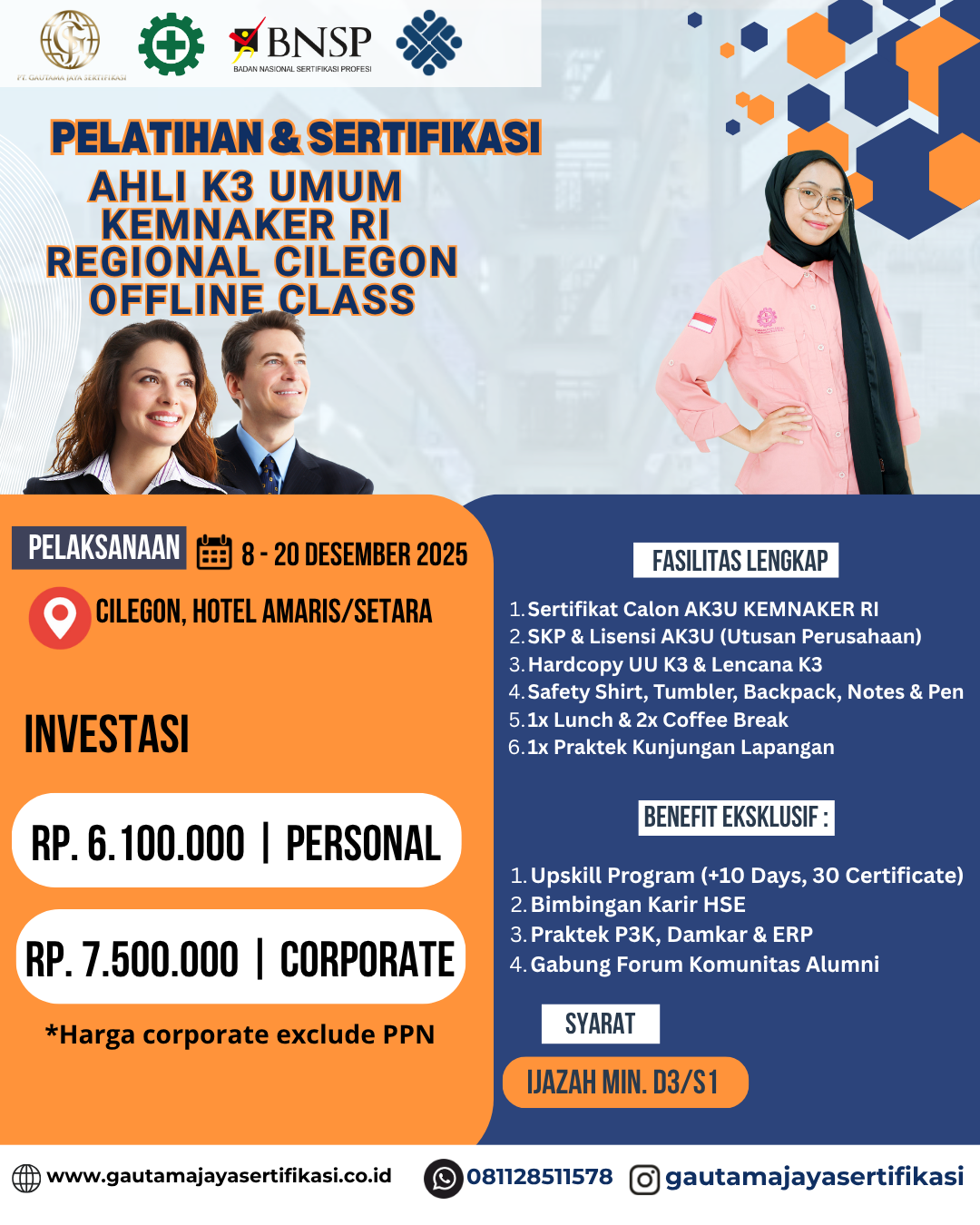 Pelatihan & Sertifikasi Ahli K3 Umum KEMNAKER RI – Regional Cilegon (Offline Class)