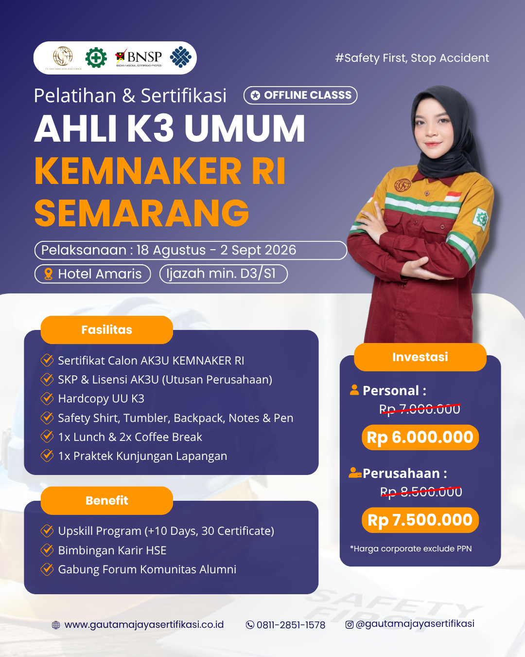 Pelatihan & Sertifikasi Ahli K3 Umum KEMNAKER RI – Regional Semarang (Offline Class)