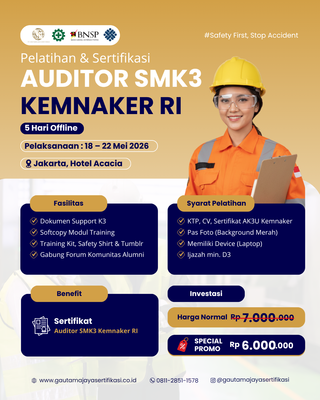 Pelatihan & Sertifikasi Auditor SMK3 Kemnaker RI Offline Class