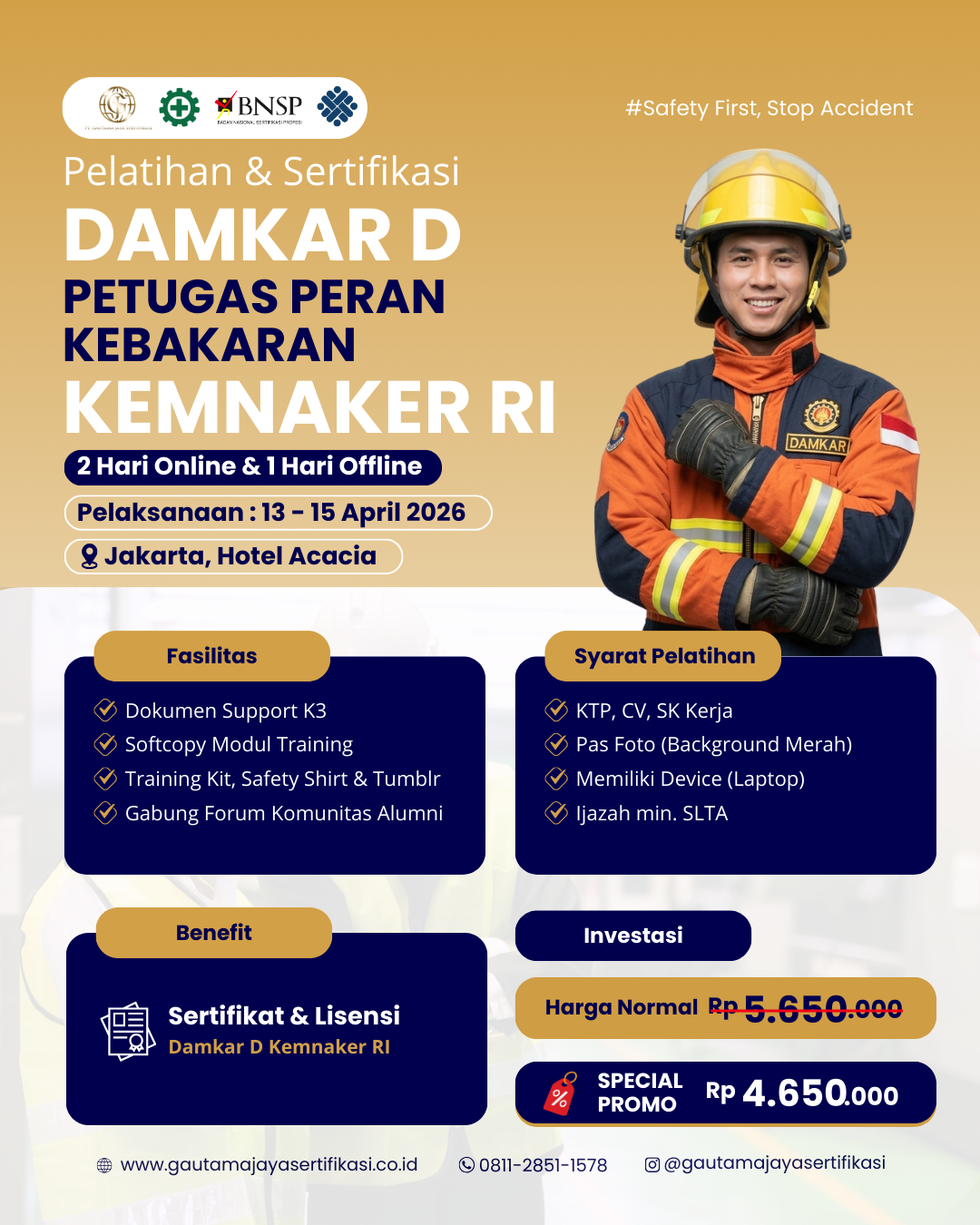 Pelatihan & Sertifikasi DAMKAR D – Petugas Peran Kebakaran KEMNAKER RI II