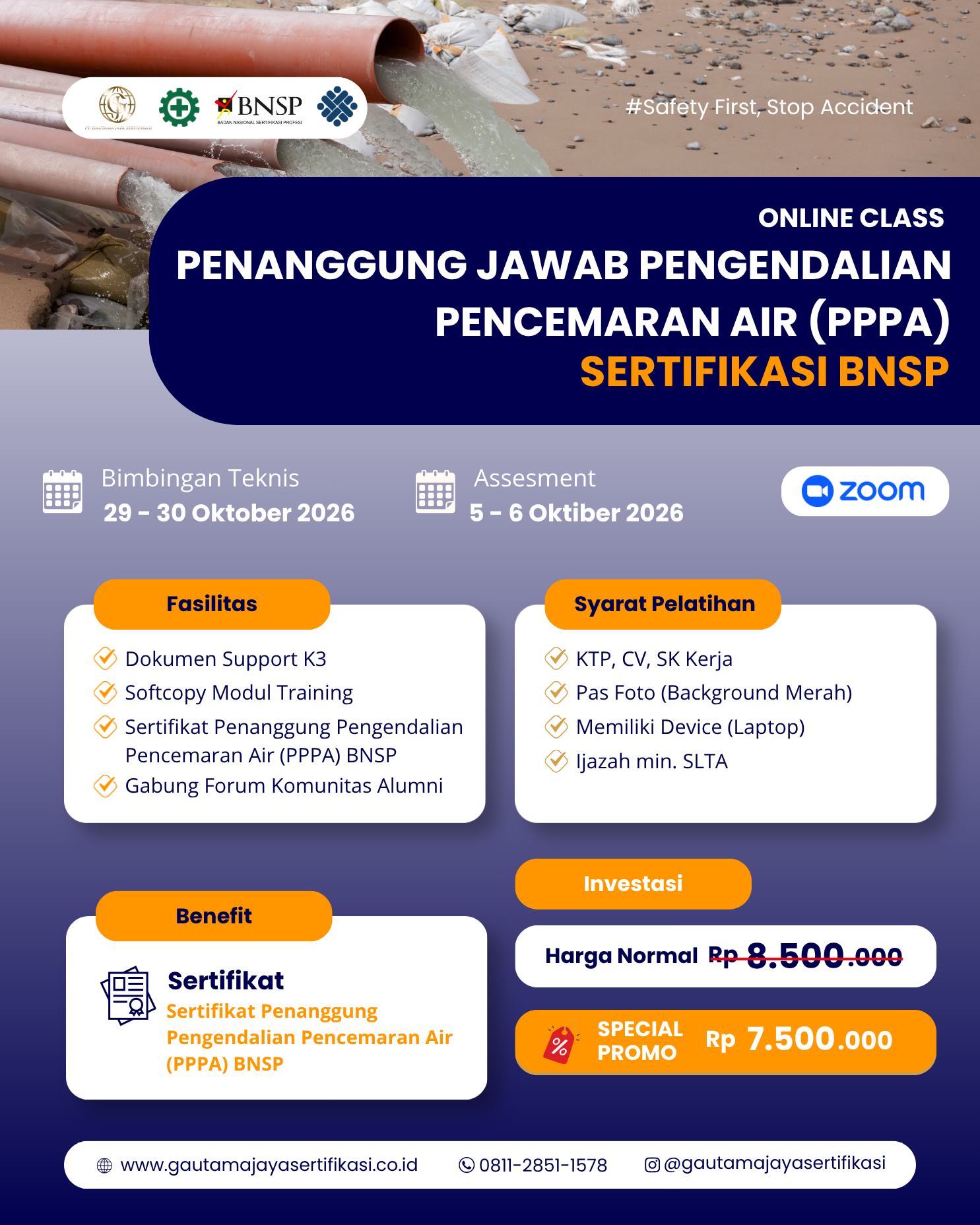 Pelatihan & Sertifikasi Penanggung Jawab Pengendalian Pencemaran Air (PPPA) Sertifikasi BNSP