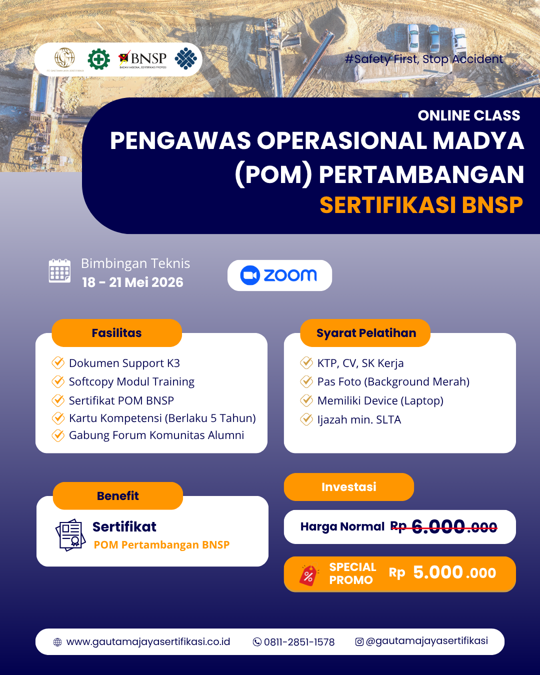Pelatihan & Sertifikasi Pengawas Operasional Madya (POM) Pertambangan