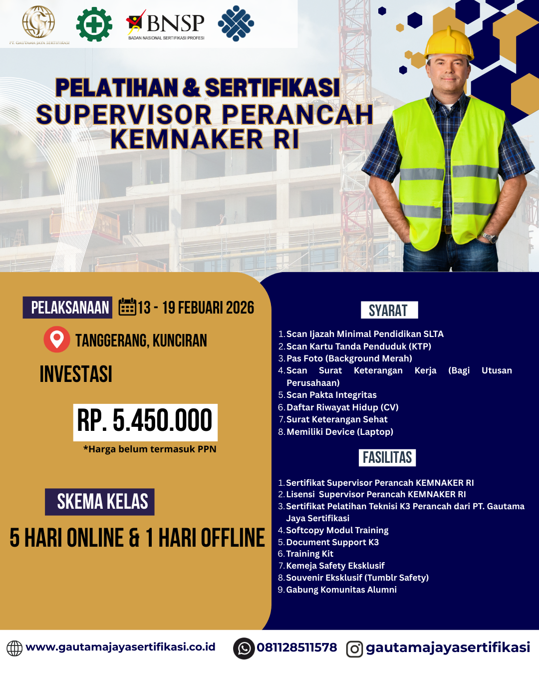 Pelatihan & Sertifikasi Supervisor Perancah Kemnaker RI