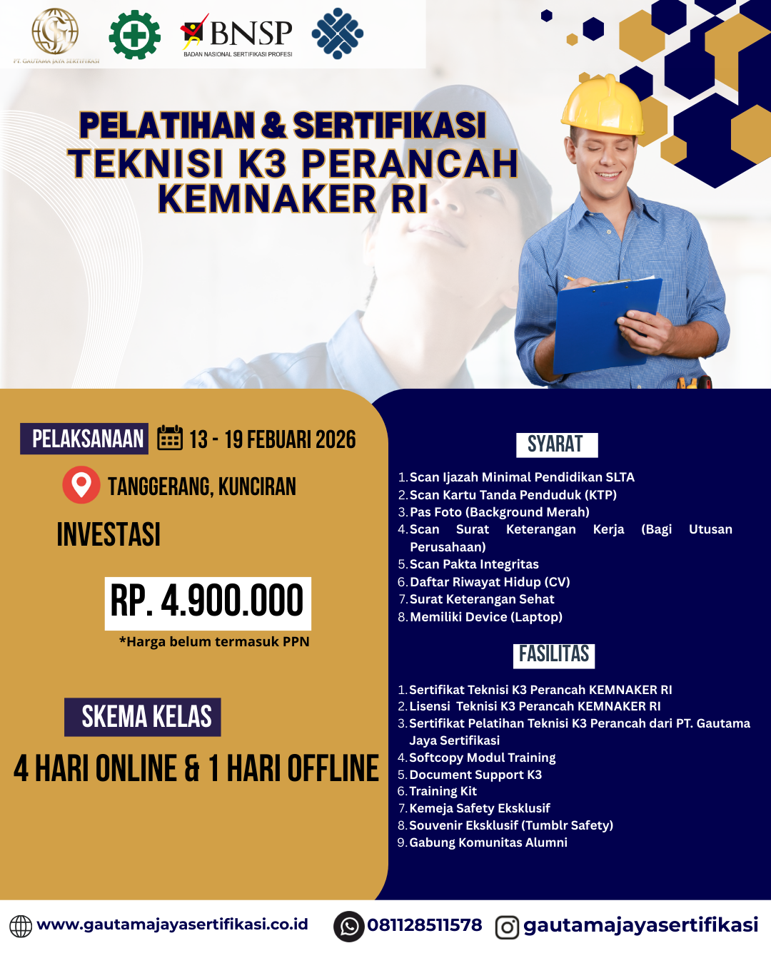 Pelatihan & Sertifikasi Teknisi K3 Perancah Kemnaker RI