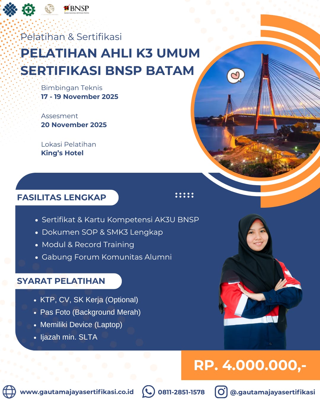 Pelatihan Ahli K3 Umum Sertifikasi BNSP Batam