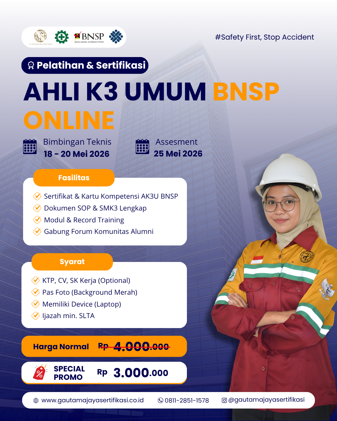 Pelatihan Ahli K3 Umum Sertifikasi BNSP (Online Class) 1