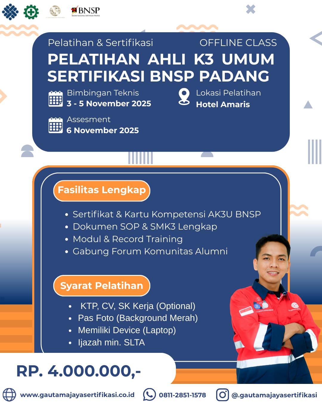 Pelatihan Ahli K3 Umum Sertifikasi BNSP Padang