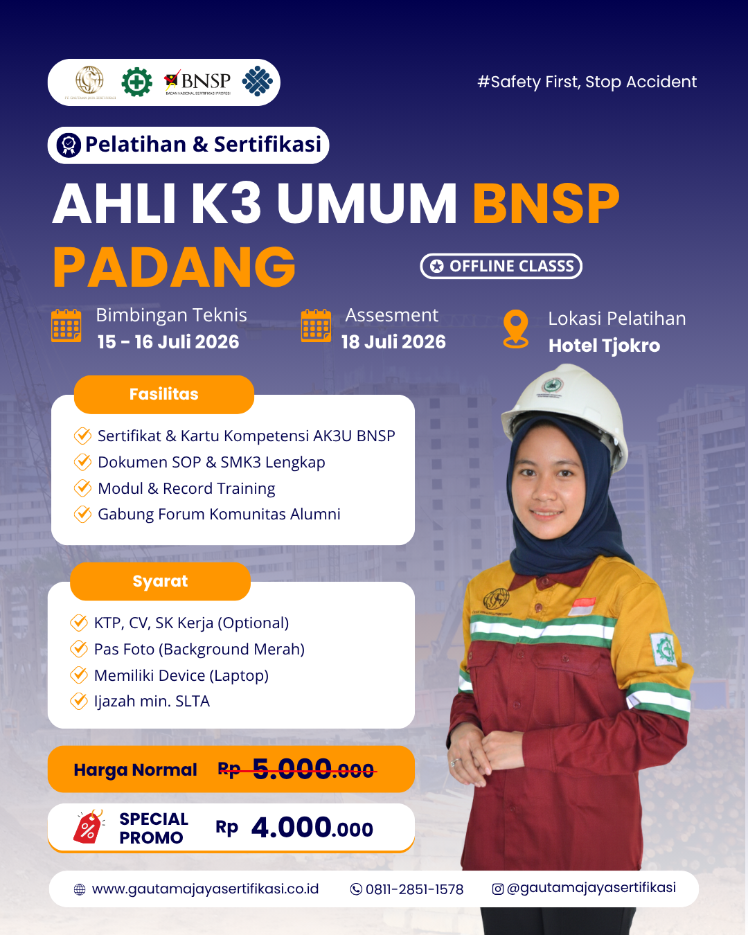 Pelatihan Ahli K3 Umum Sertifikasi BNSP Padang