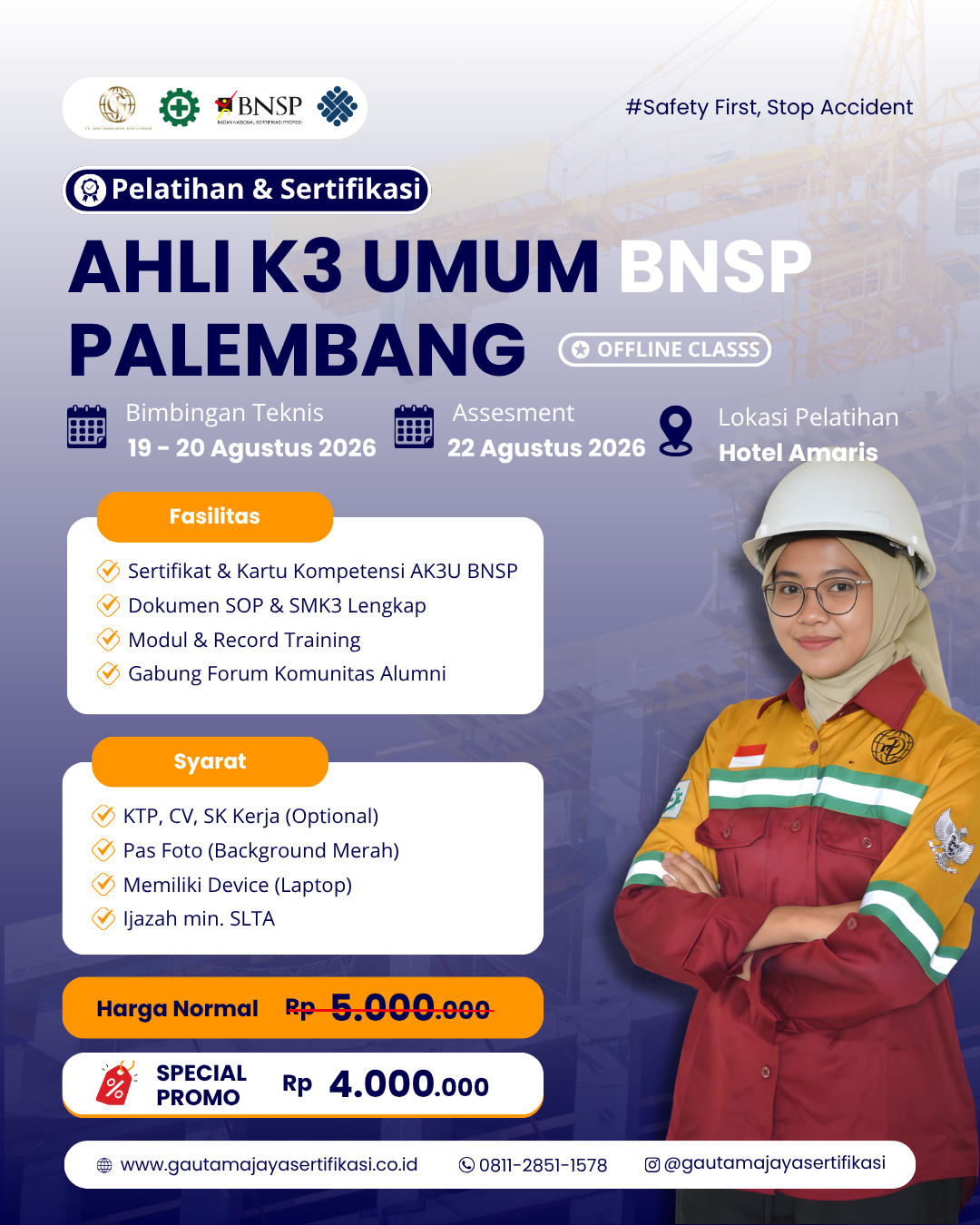 Pelatihan Ahli K3 Umum Sertifikasi BNSP Palembang