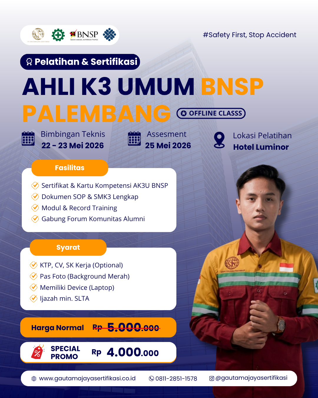 Pelatihan Ahli K3 Umum Sertifikasi BNSP Palembang