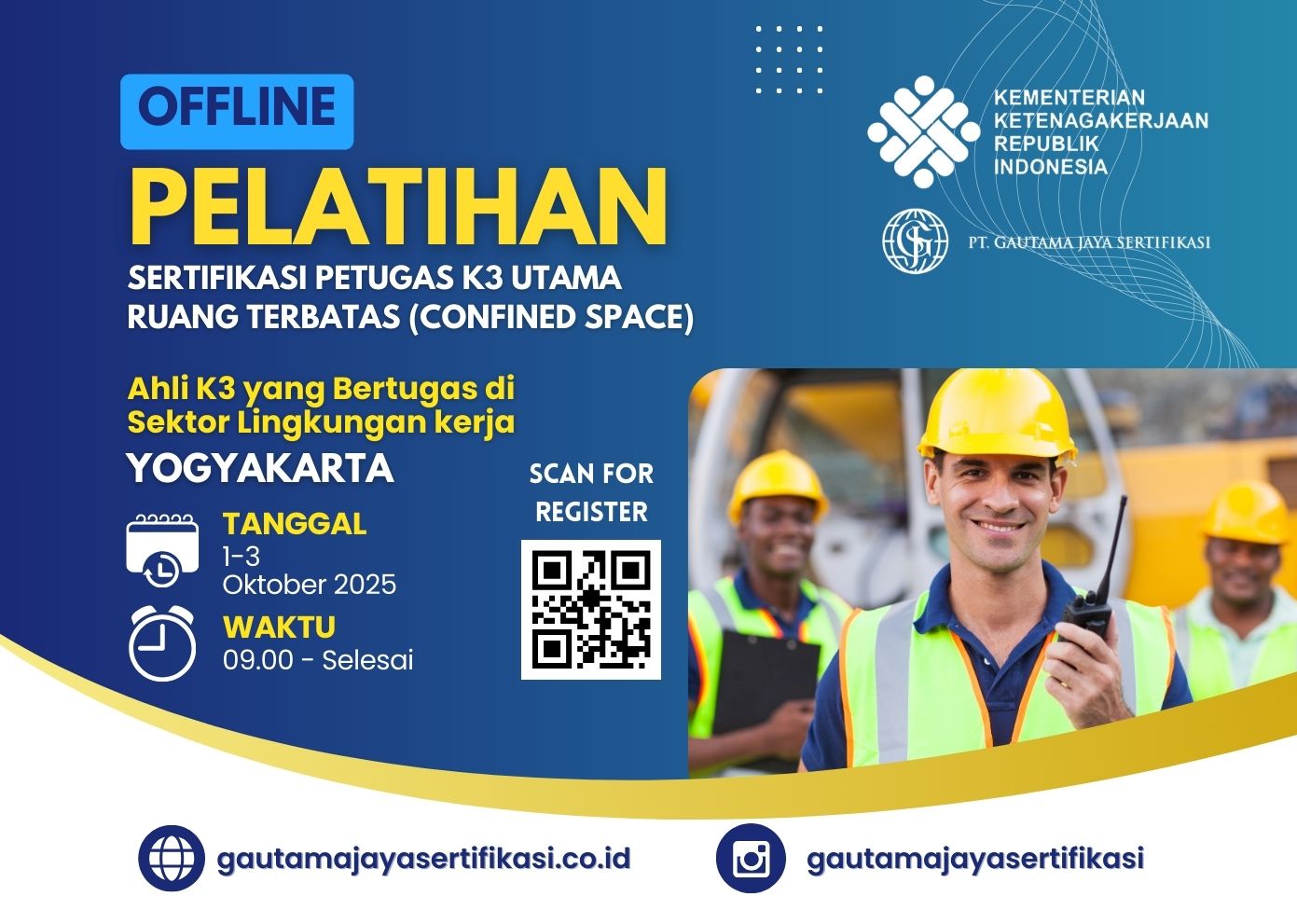 Pelatihan Sertifikasi Petugas K3 Utama Ruang Terbatas (Confined Space)