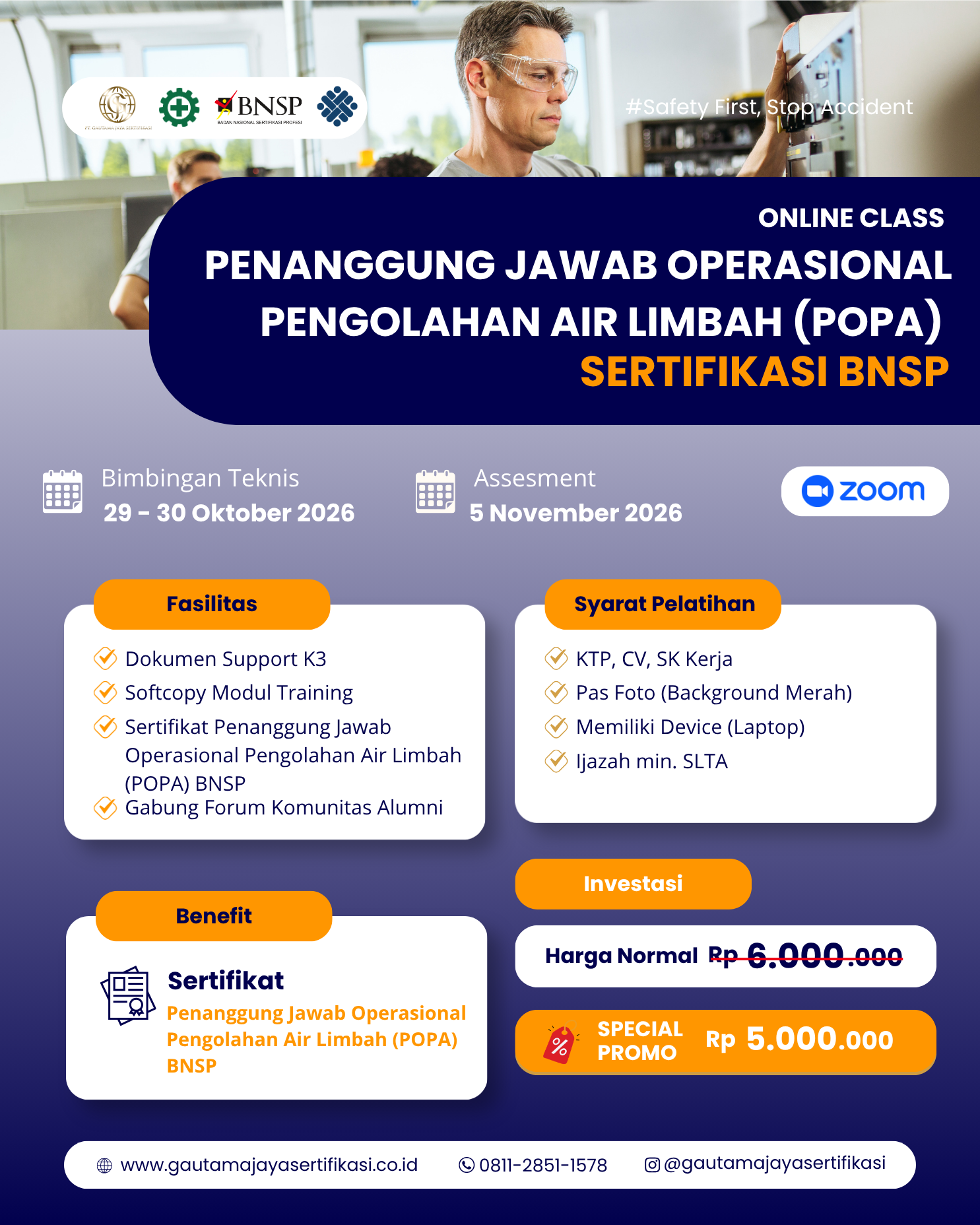 Penanggung Jawab Operasional Pengolahan Air Limbah (POPA) Sertifikasi BNSP