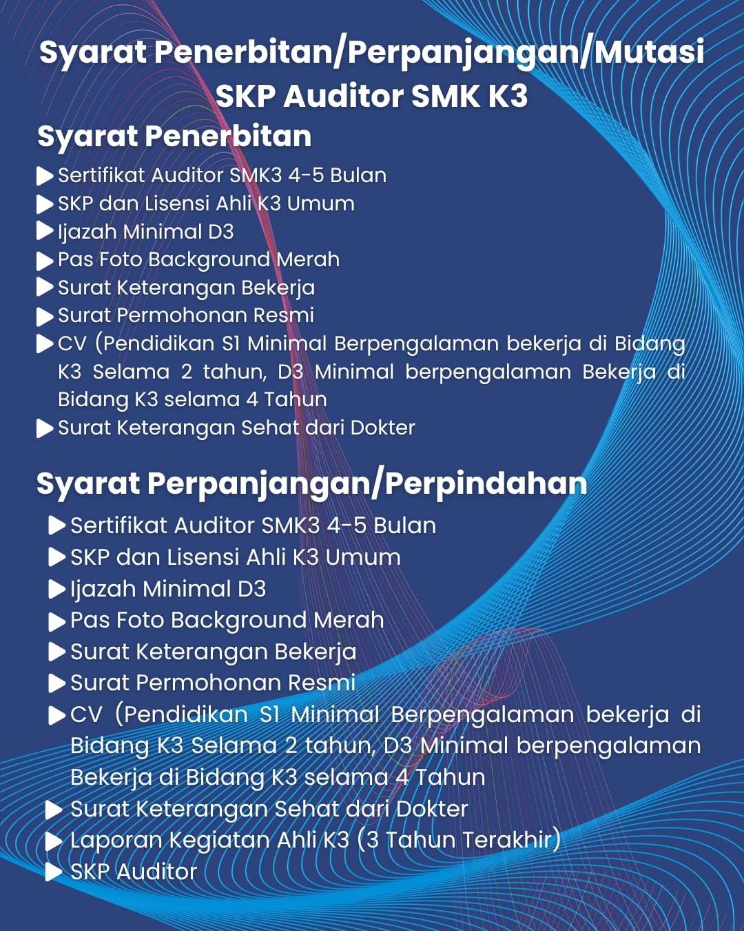 Syarat Penerbitan/Perpanjangan/Mutasi SKP Auditor SMK3